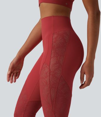 Halara UltraSculpt™ leggings de cintura alta con control abdominal, encaje en contraste y corte flare para yoga con bolsillo