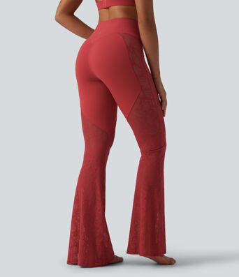 Halara UltraSculpt™ leggings de cintura alta con control abdominal, encaje en contraste y corte flare para yoga con bolsillo