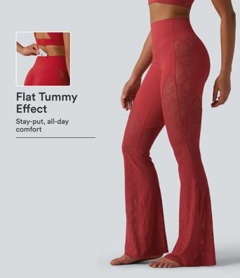 Halara UltraSculpt™ leggings de cintura alta con control abdominal, encaje en contraste y corte flare para yoga con bolsillo