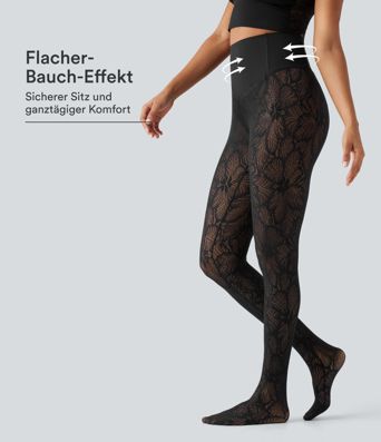 Lässige Leggings mit hohem Bund, Bauchkontrolle und Kontrastspitze