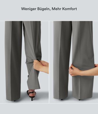 Baggy Bürohose mit hohem Bund und Seitentaschen - Selbstglättend