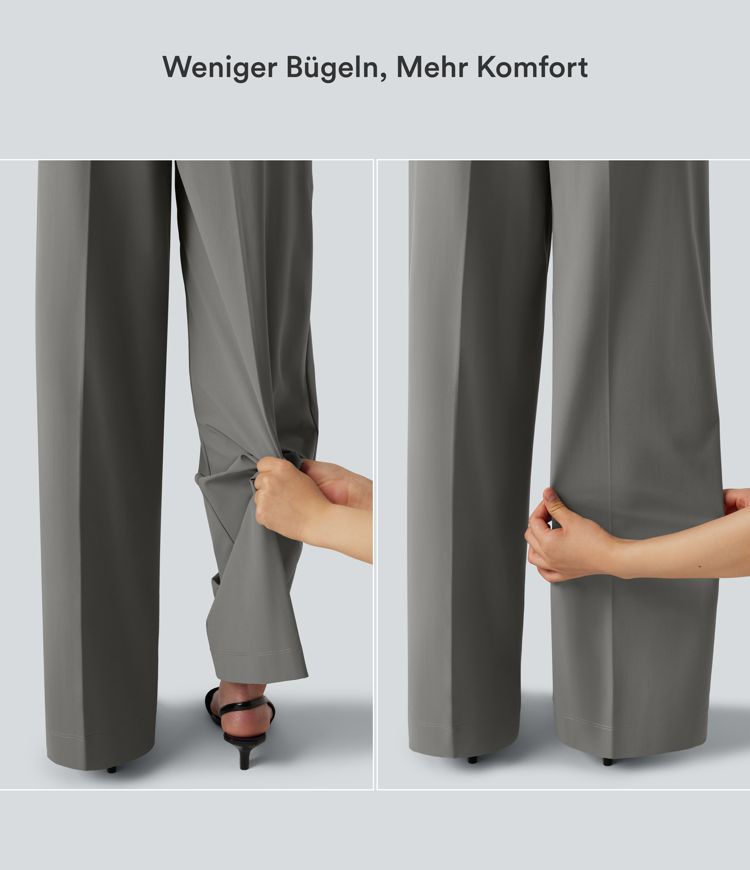 Baggy Bürohose mit hohem Bund und Seitentaschen - Selbstglättend