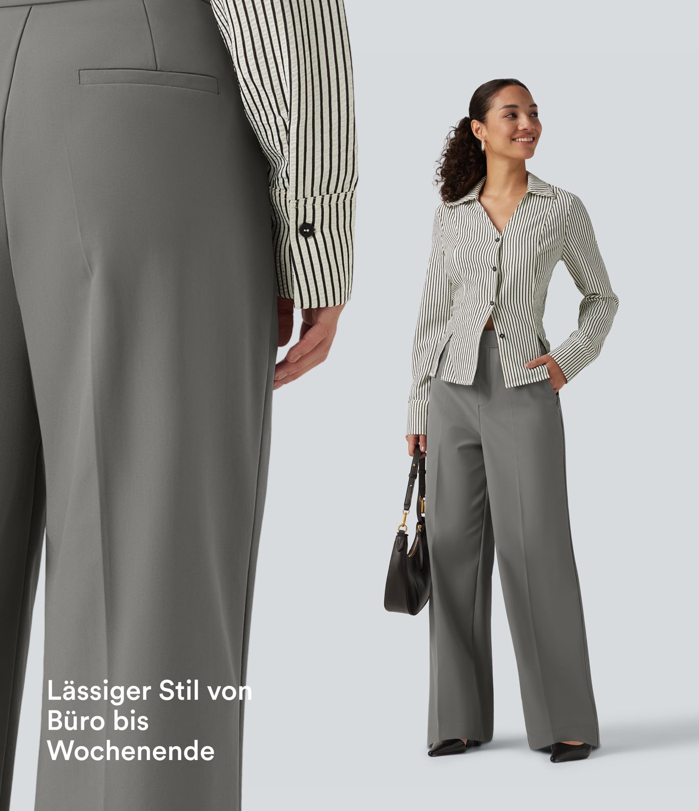 Baggy Bürohose mit hohem Bund und Seitentaschen - Selbstglättend