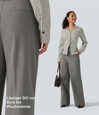Baggy Bürohose mit hohem Bund und Seitentaschen - Selbstglättend