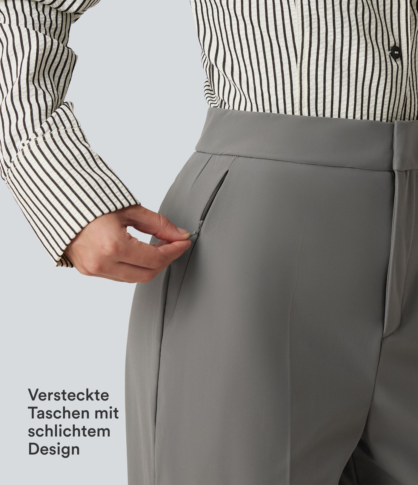 Baggy Bürohose mit hohem Bund und Seitentaschen - Selbstglättend