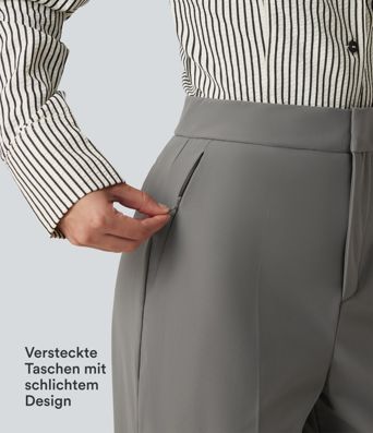 Baggy Bürohose mit hohem Bund und Seitentaschen - Selbstglättend