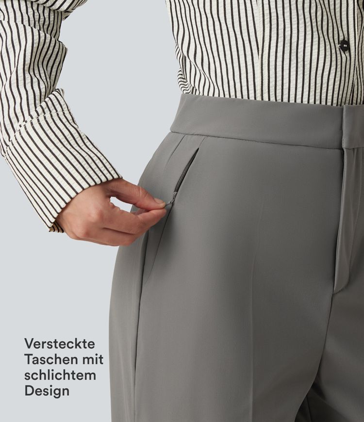 Baggy Bürohose mit hohem Bund und Seitentaschen - Selbstglättend