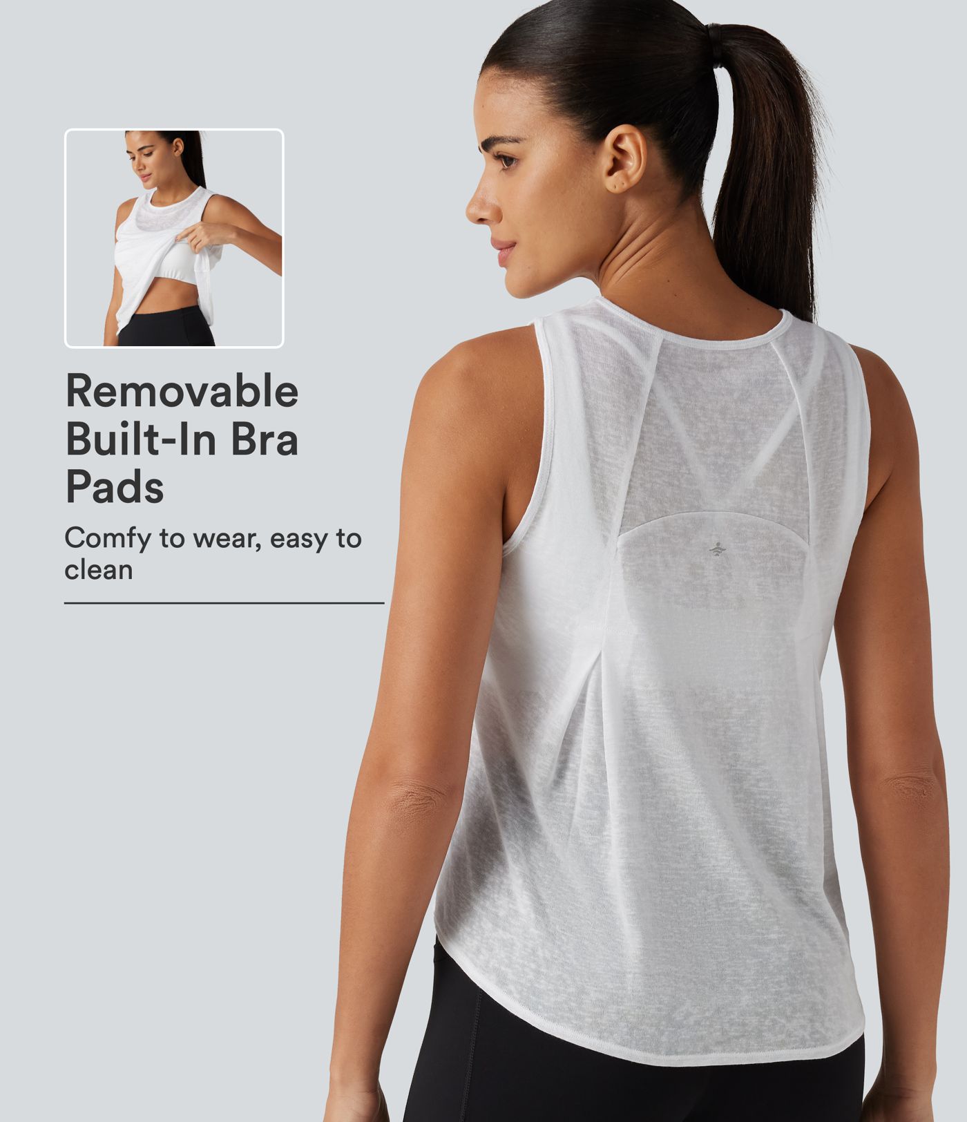 Round Neck Curved Hem Built-in Bra Workout Tank Top Round Neck Curved Hem Built-in Bra Workout Tank Top