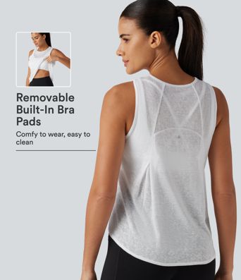 Round Neck Curved Hem Built-in Bra Workout Tank Top Round Neck Curved Hem Built-in Bra Workout Tank Top
