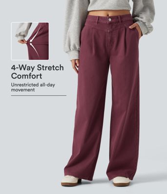 Halara Flex™ jeans casuales coloridos de tiro medio y pernera ancha con bolsillos