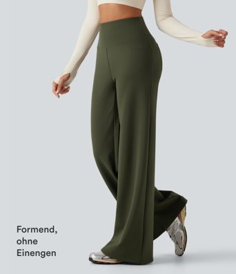 Fleece-Yogahose mit hohem Bund, Gesäßtaschen, Bauchkontrolle und geradem Bein