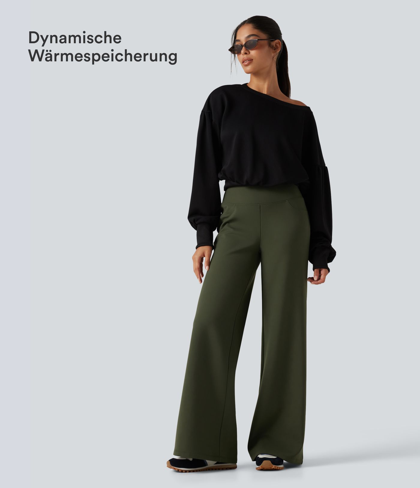 Fleece-Yogahose mit hohem Bund, Gesäßtaschen, Bauchkontrolle und geradem Bein