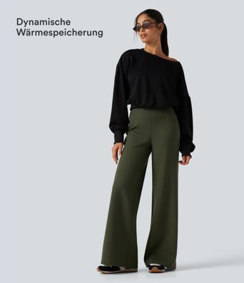 Fleece-Yogahose mit hohem Bund, Gesäßtaschen, Bauchkontrolle und geradem Bein