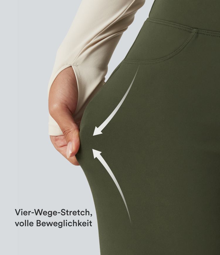 Fleece-Yogahose mit hohem Bund, Gesäßtaschen, Bauchkontrolle und geradem Bein