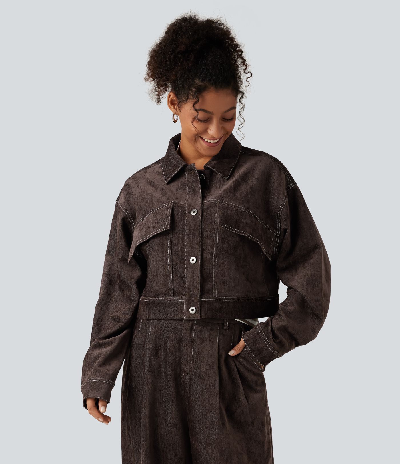 Long Sleeve Casual Shirt Jacket with Pockets