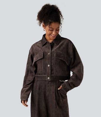 Long Sleeve Casual Shirt Jacket with Pockets