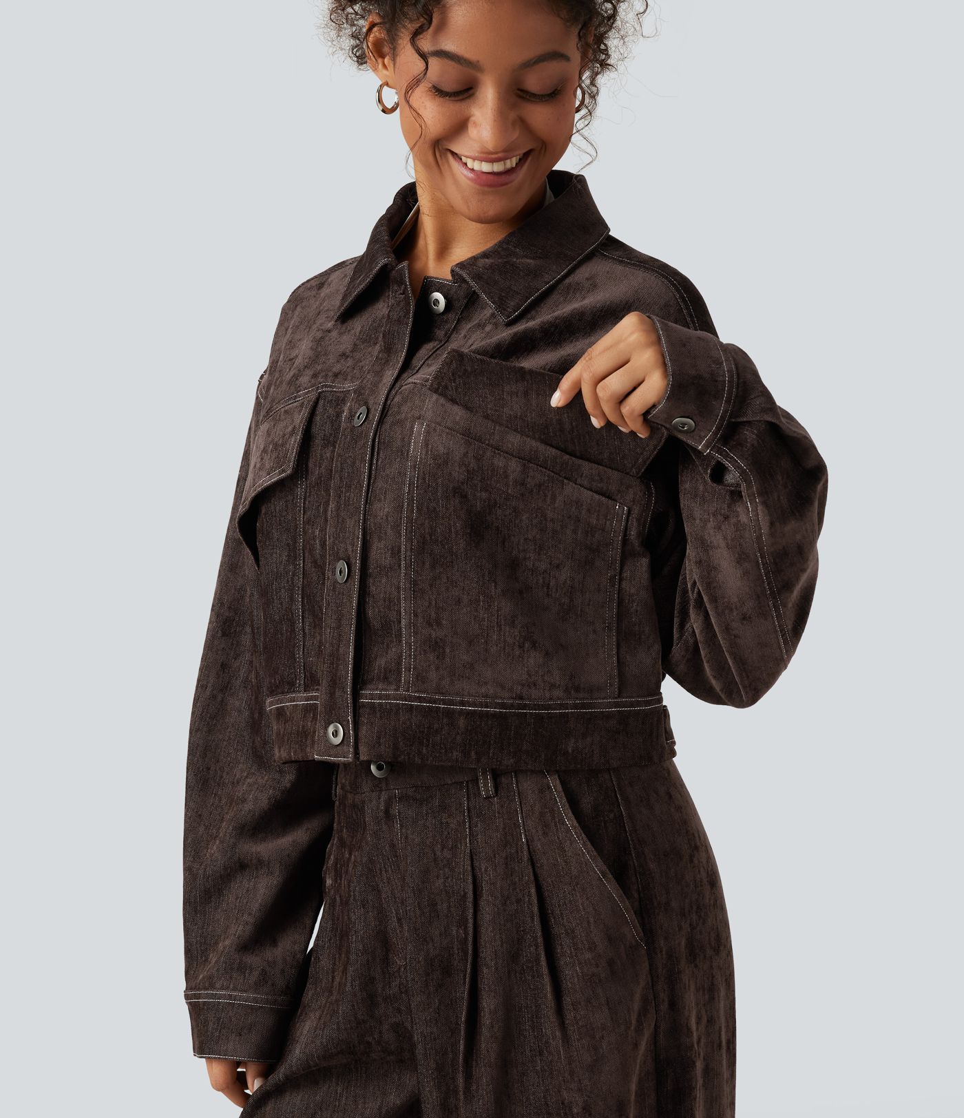 Long Sleeve Casual Shirt Jacket with Pockets