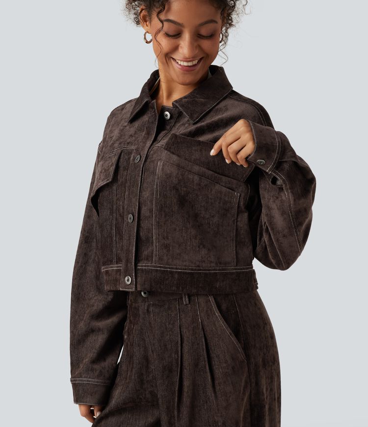 Long Sleeve Casual Shirt Jacket with Pockets