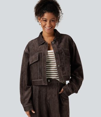 Long Sleeve Casual Shirt Jacket with Pockets