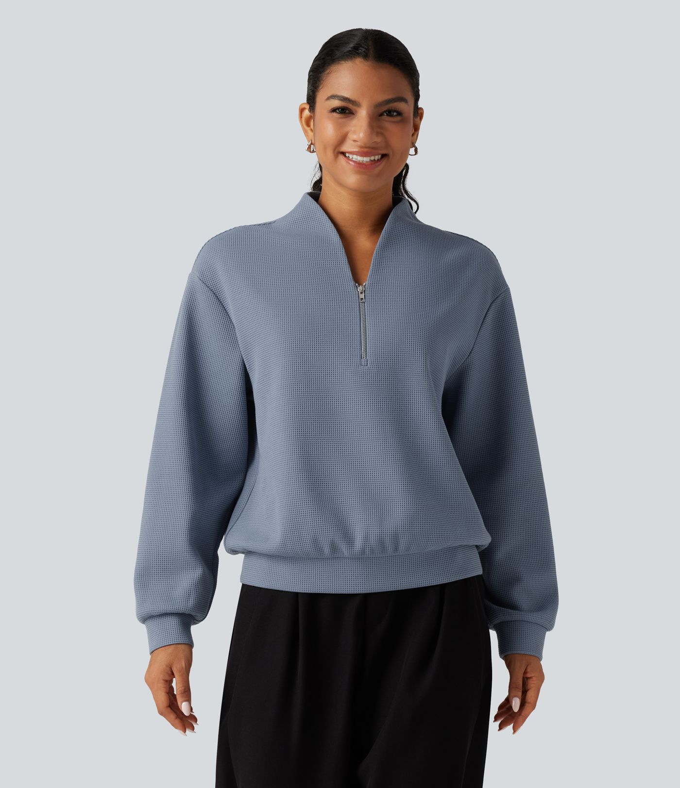 V Neck Long Sleeve Waffle Casual Sweatshirt V Neck Long Sleeve Waffle Casual Sweatshirt
