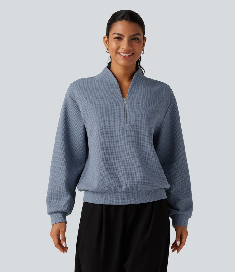 V Neck Long Sleeve Waffle Casual Sweatshirt V Neck Long Sleeve Waffle Casual Sweatshirt