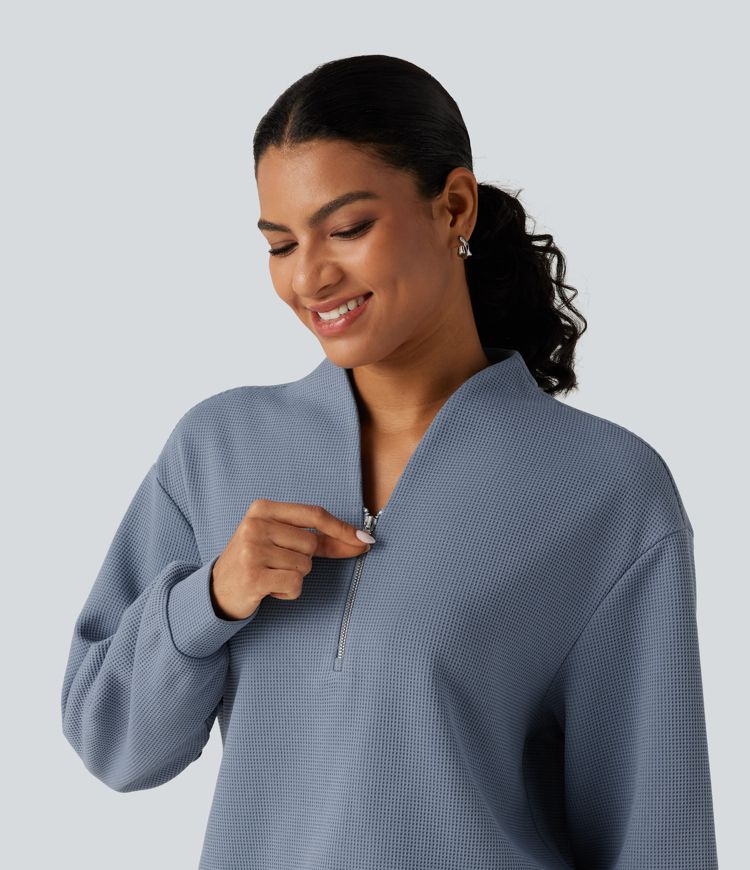 V Neck Long Sleeve Waffle Casual Sweatshirt V Neck Long Sleeve Waffle Casual Sweatshirt