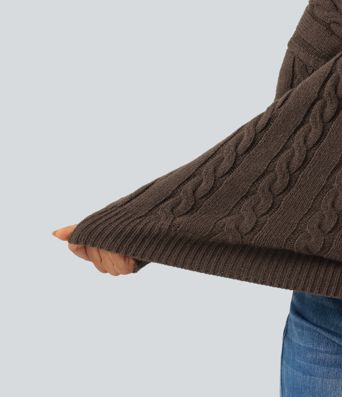 V Neck Dropped Long Sleeve Cable Knit Casual Wool-Blend Sweater V Neck Dropped Long Sleeve Cable Knit Casual Wool-Blend Sweater