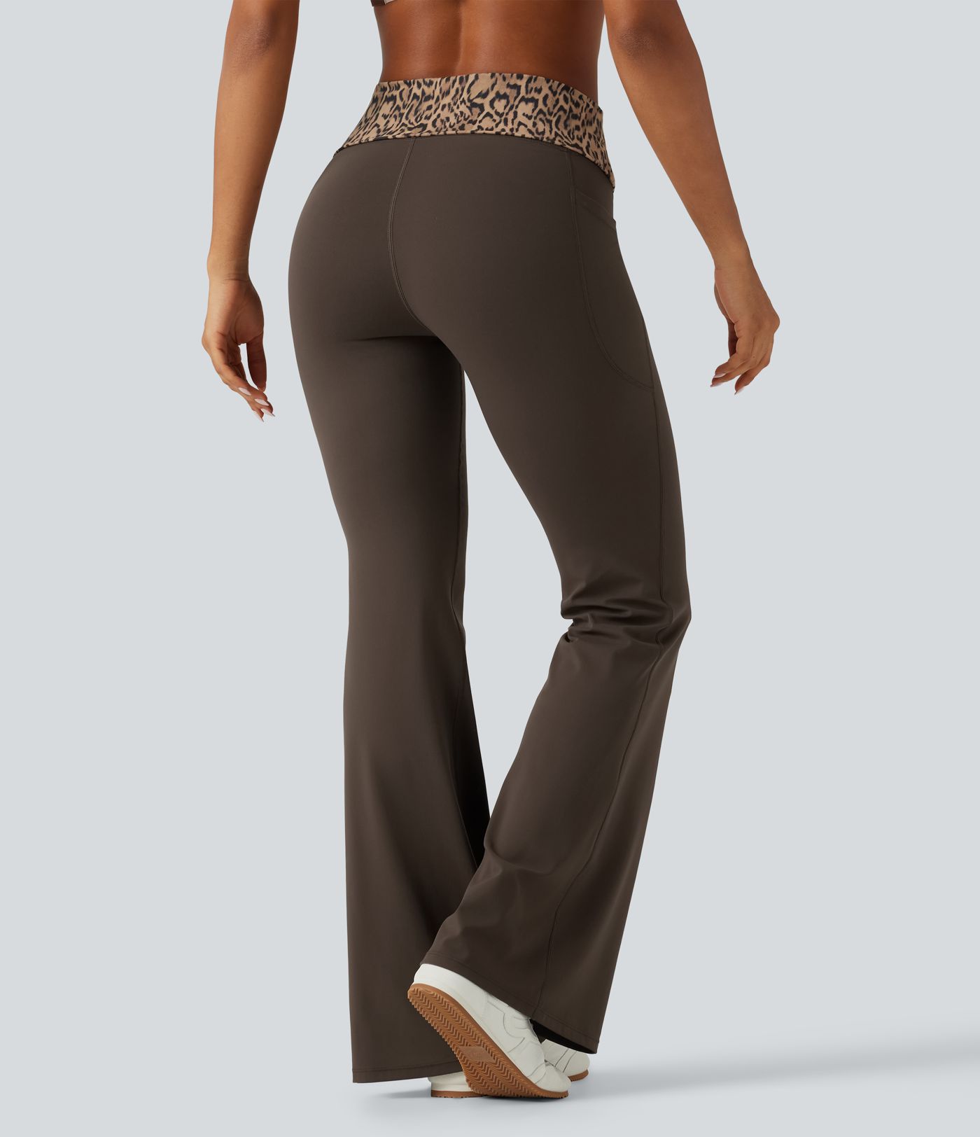 Halara UltraSculpt™ Mid Rise Foldover Tummy Control Leopard Print Flare Yoga Leggings with Pockets Halara UltraSculpt™ Mid Rise Foldover Tummy Control Leopard Print Flare Yoga Leggings with Pockets