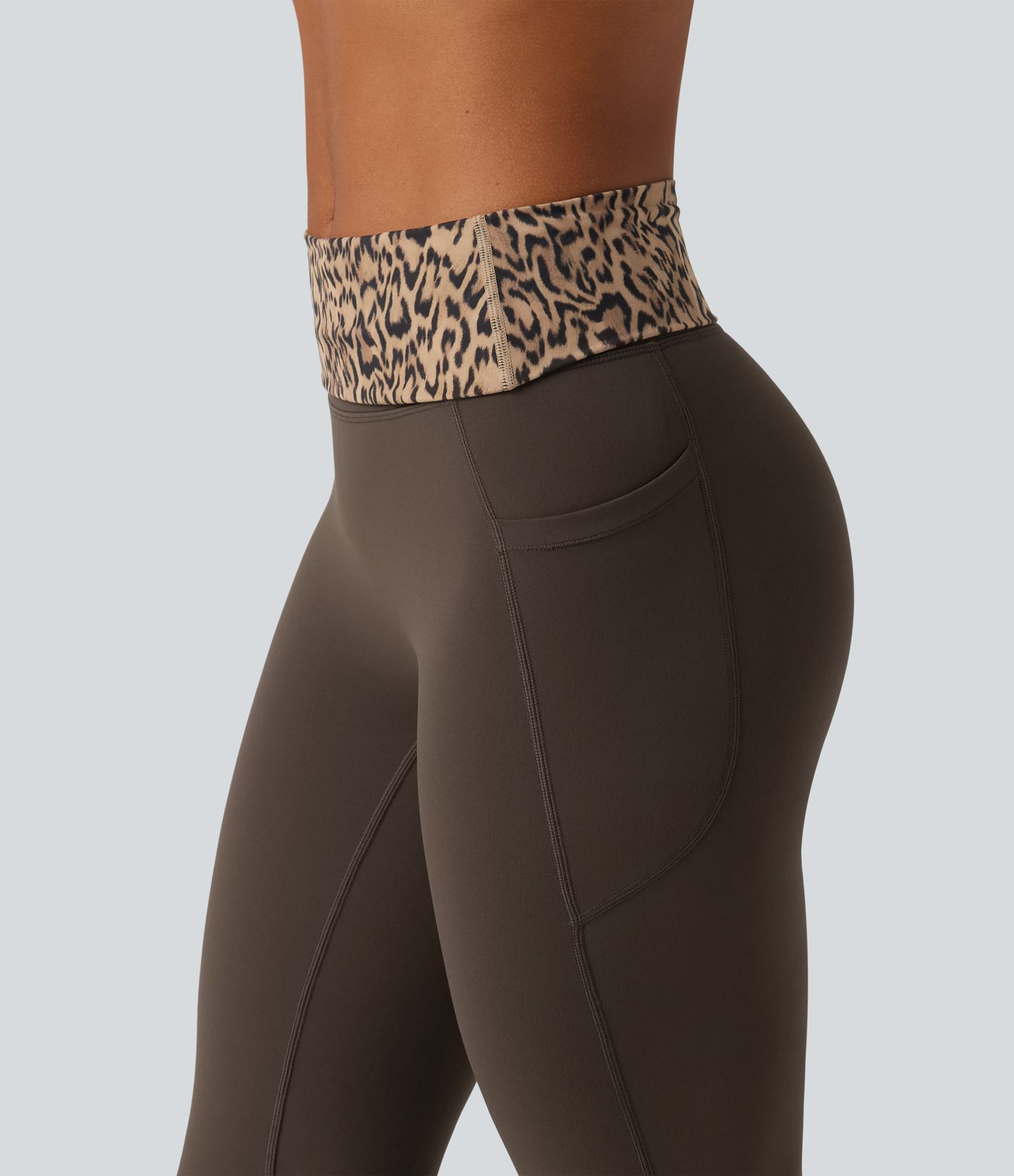 Halara UltraSculpt™ Mid Rise Foldover Tummy Control Leopard Print Flare Yoga Leggings with Pockets Halara UltraSculpt™ Mid Rise Foldover Tummy Control Leopard Print Flare Yoga Leggings with Pockets