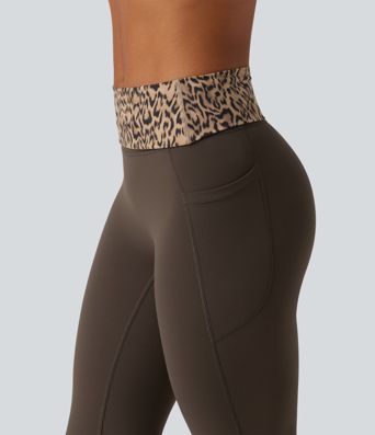 Halara UltraSculpt™ Mid Rise Foldover Tummy Control Leopard Print Flare Yoga Leggings with Pockets Halara UltraSculpt™ Mid Rise Foldover Tummy Control Leopard Print Flare Yoga Leggings with Pockets