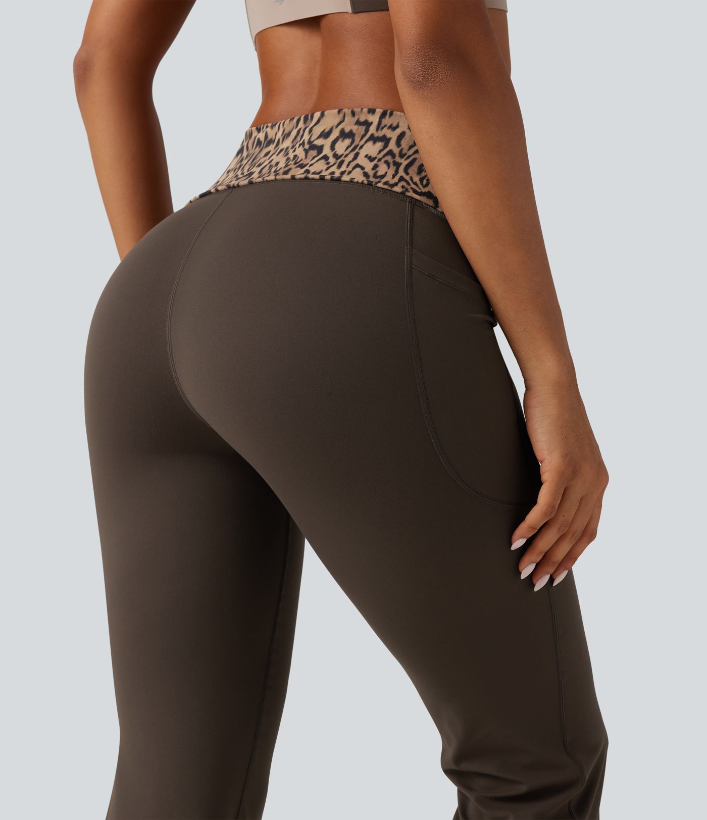 Halara UltraSculpt™ Mid Rise Foldover Tummy Control Leopard Print Flare Yoga Leggings with Pockets Halara UltraSculpt™ Mid Rise Foldover Tummy Control Leopard Print Flare Yoga Leggings with Pockets