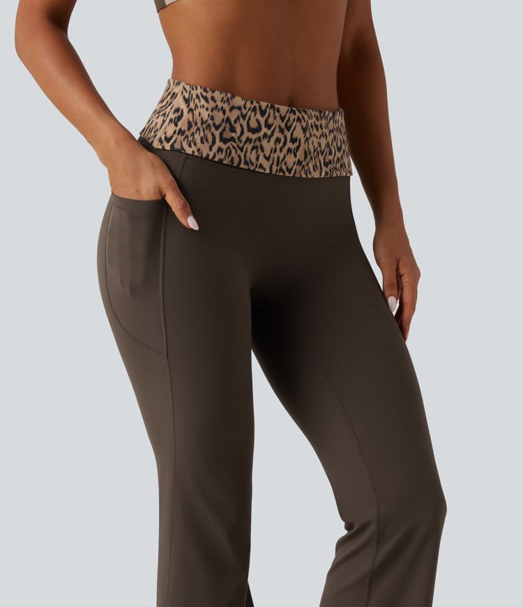 Halara UltraSculpt™ Mid Rise Foldover Tummy Control Leopard Print Flare Yoga Leggings with Pockets Halara UltraSculpt™ Mid Rise Foldover Tummy Control Leopard Print Flare Yoga Leggings with Pockets