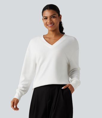V Neck Long Sleeve Waffle Yoga Top