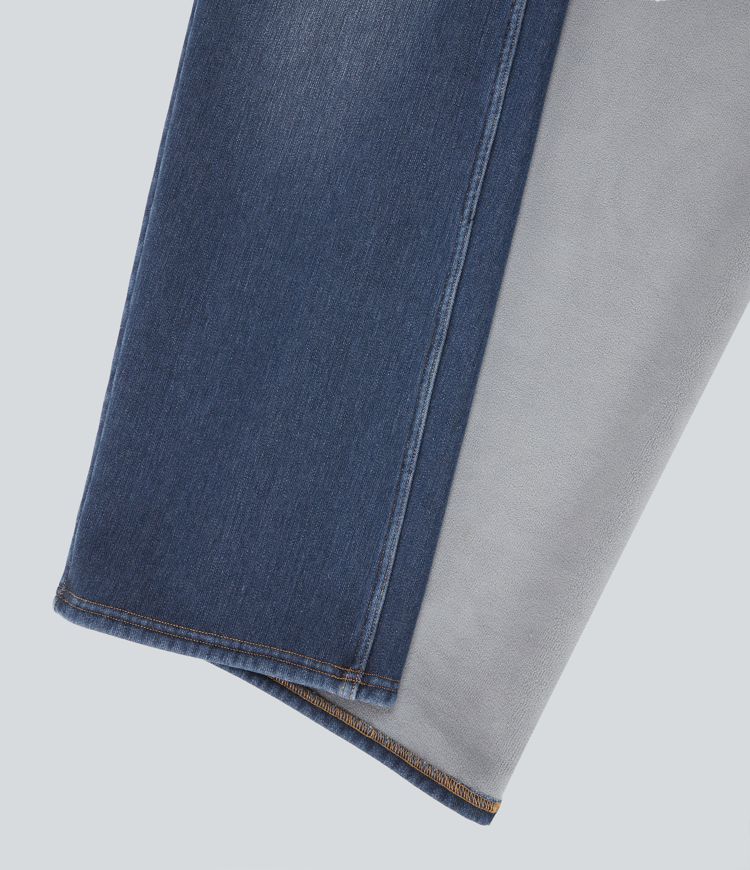 Mid Rise Asymmetric Straight Leg Fleece Casual Jeans with Pockets Mid Rise Asymmetric Straight Leg Fleece Casual Jeans with Pockets