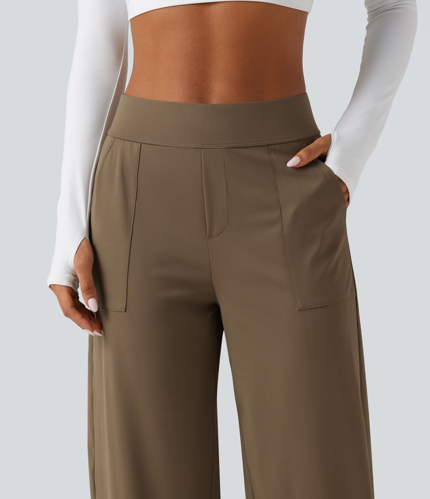 High Waisted Barrel Leg Curved Hem Quick Dry Dance Pants with Pockets-UPF40+