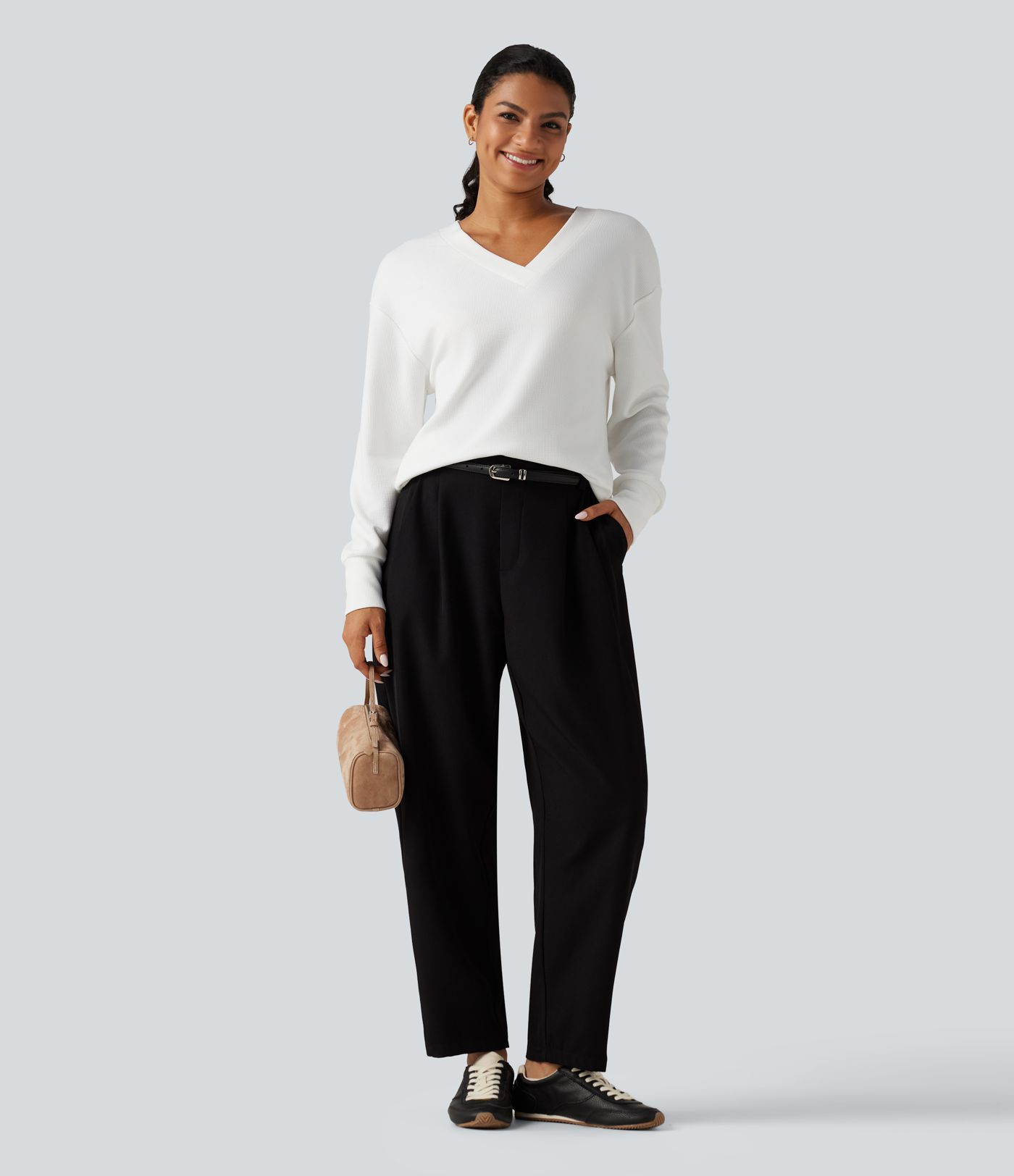 V Neck Long Sleeve Waffle Yoga Top