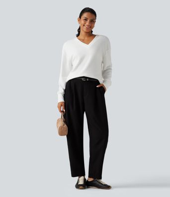 V Neck Long Sleeve Waffle Yoga Top