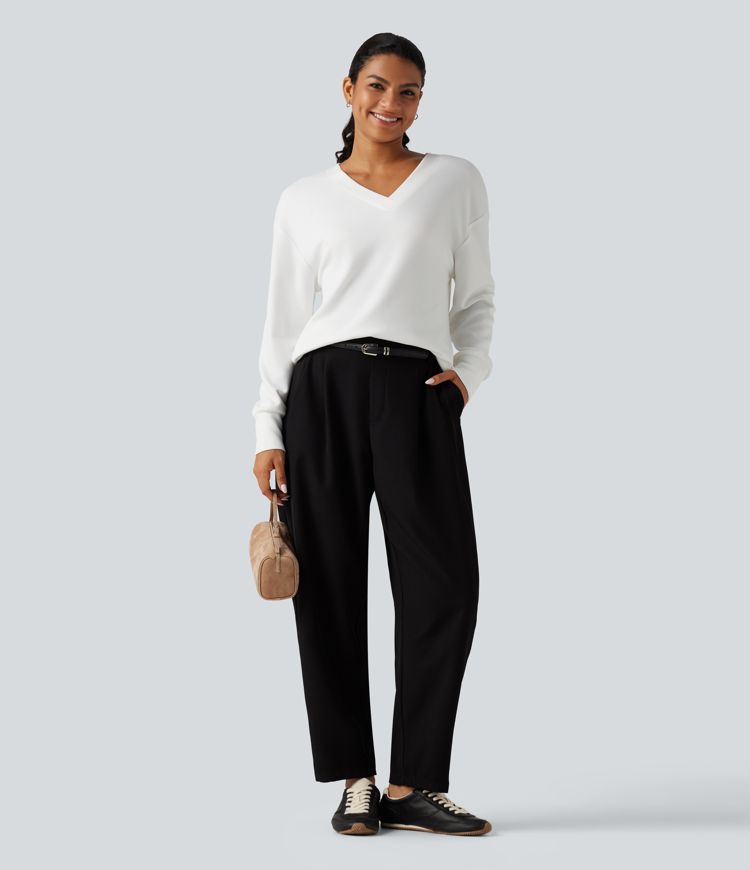 V Neck Long Sleeve Waffle Yoga Top