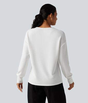 V Neck Long Sleeve Waffle Yoga Top