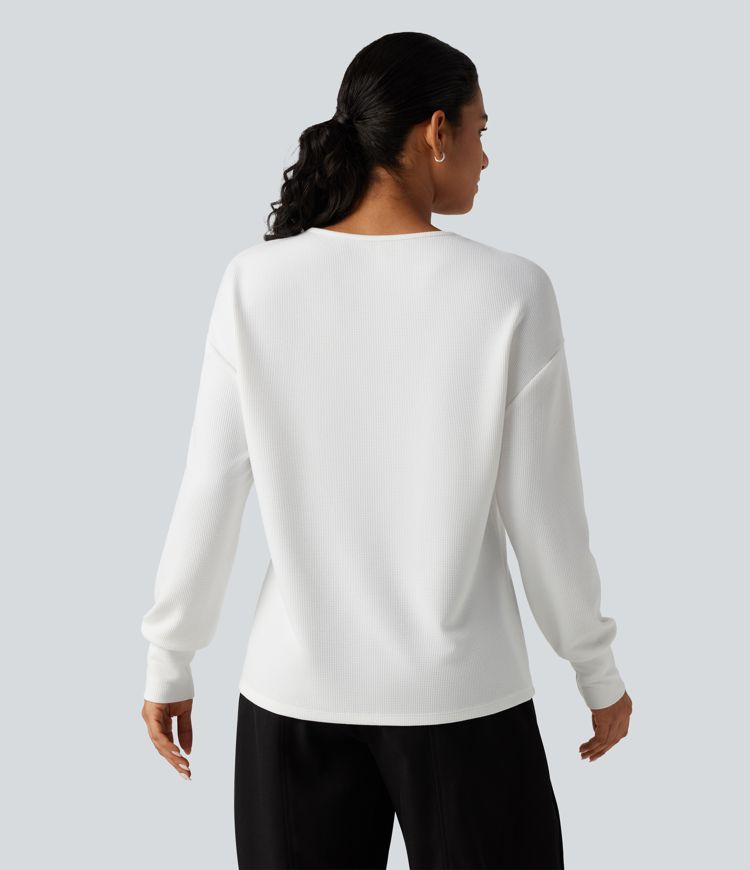 V Neck Long Sleeve Waffle Yoga Top