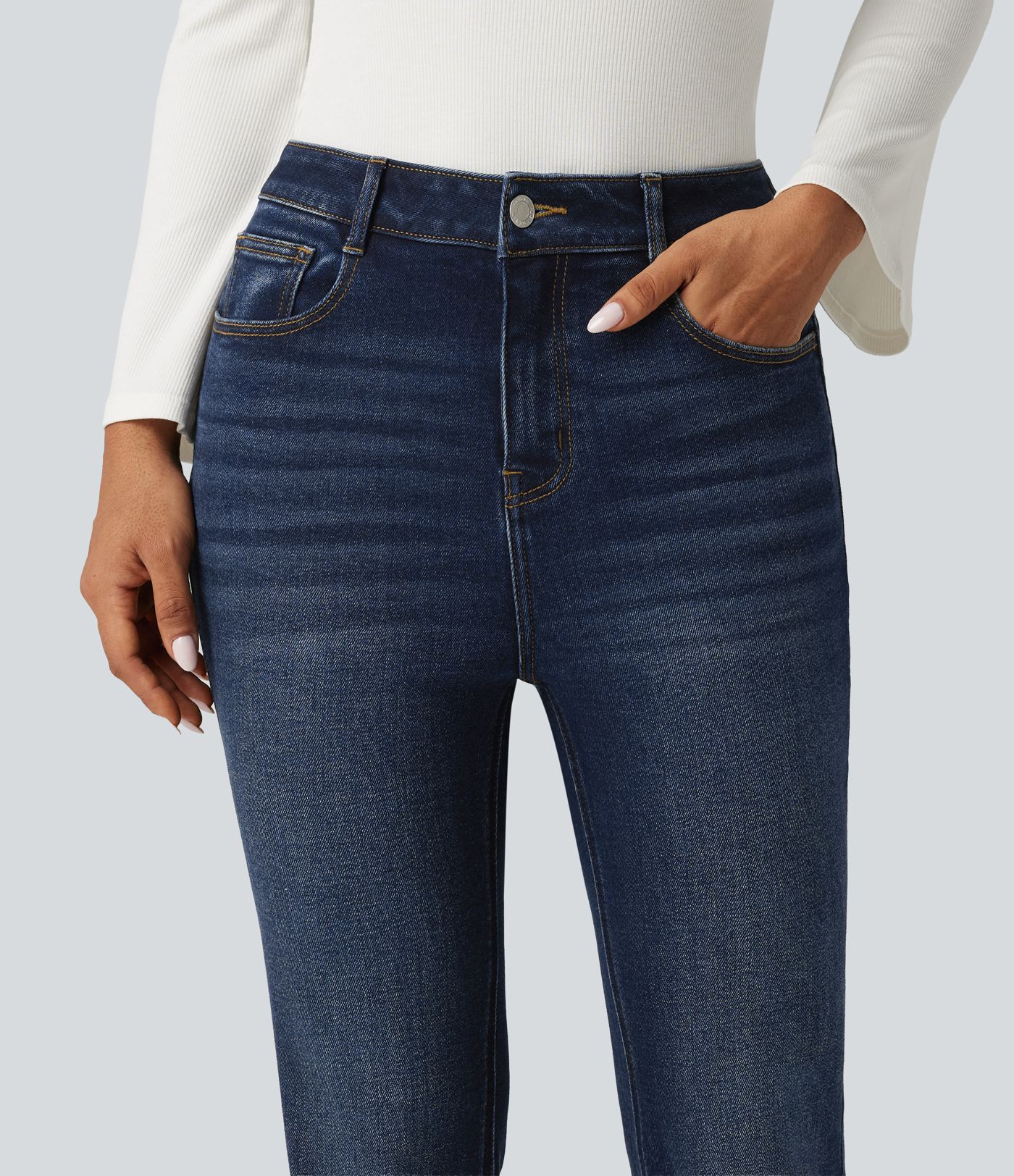 High Waisted Bootcut Raw Hem Casual Jeans with Pockets