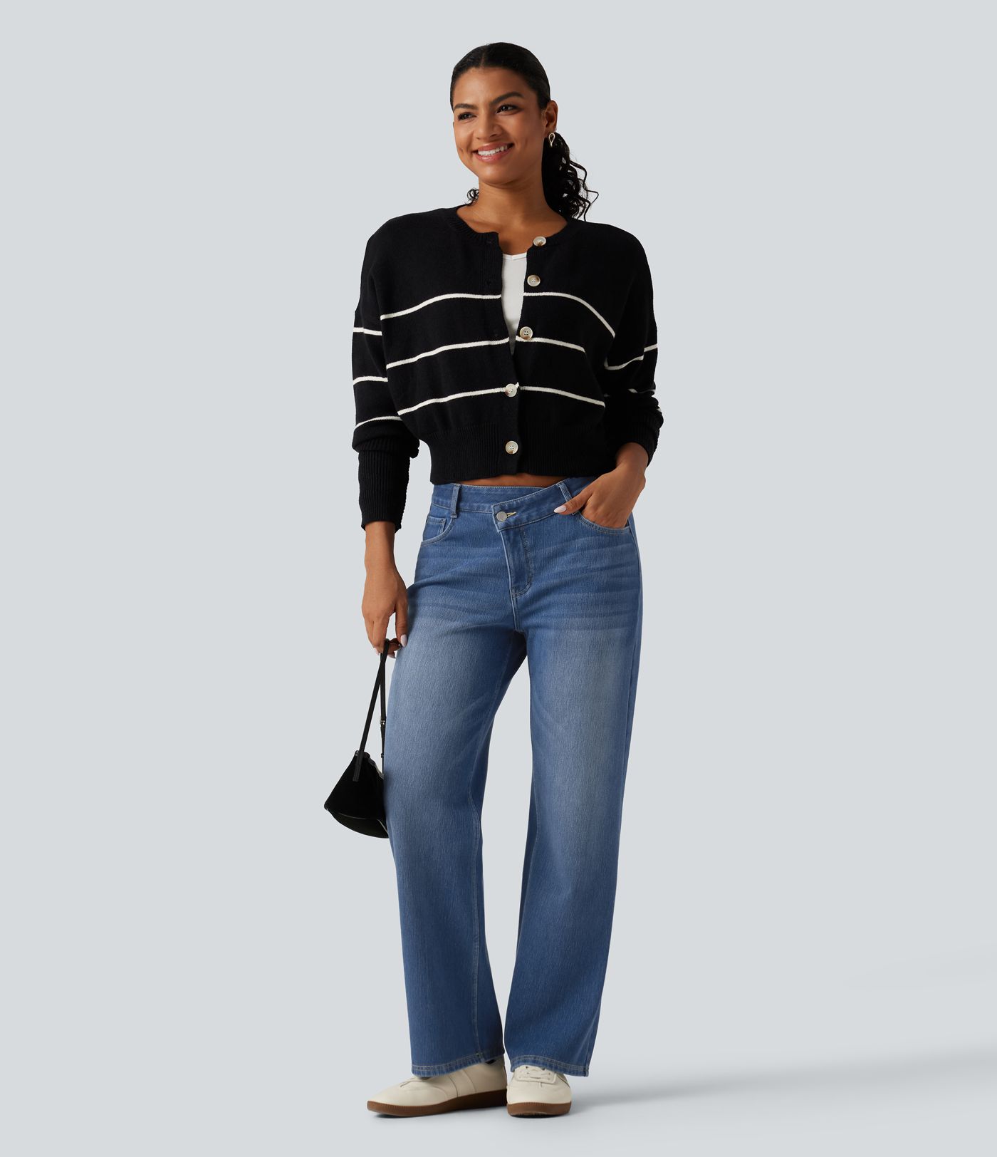 Mid Rise Asymmetric Straight Leg Fleece Casual Jeans with Pockets Mid Rise Asymmetric Straight Leg Fleece Casual Jeans with Pockets