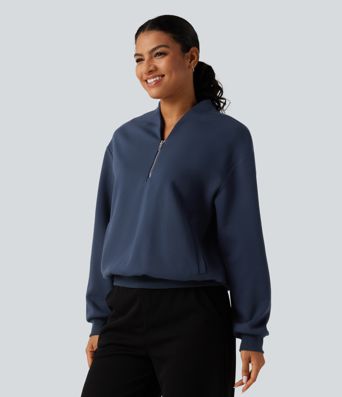 Stand Collar Open Front Long Sleeve Casual Cotton Sweatshirt with Pockets Stand Collar Open Front Long Sleeve Casual Cotton Sweatshirt with Pockets