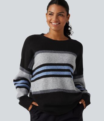Round Neck Long Sleeve Striped Casual Sweater