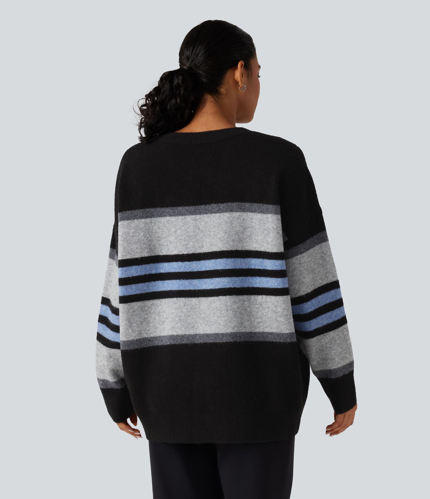 Round Neck Long Sleeve Striped Casual Sweater