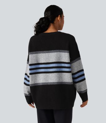 Round Neck Long Sleeve Striped Casual Sweater