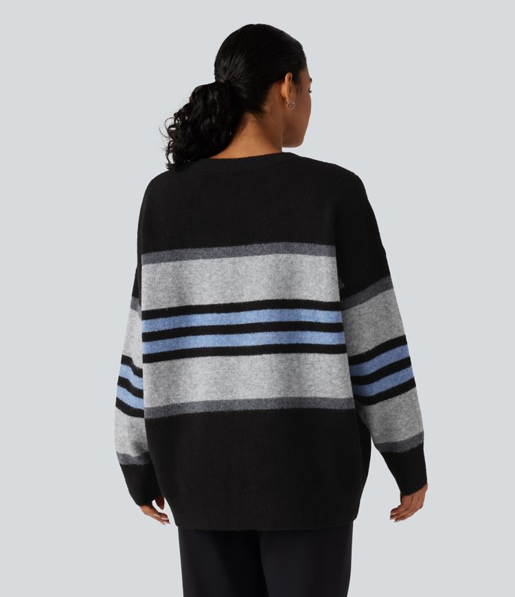 Round Neck Long Sleeve Striped Casual Sweater