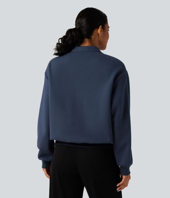 Stand Collar Open Front Long Sleeve Casual Cotton Sweatshirt with Pockets Stand Collar Open Front Long Sleeve Casual Cotton Sweatshirt with Pockets