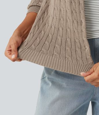 Round Neck Long Sleeve Work Cardigan