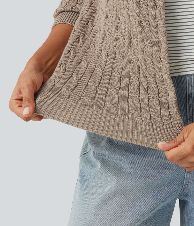 Round Neck Long Sleeve Work Cardigan